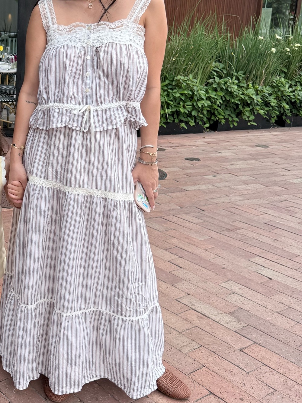 Striped Lace-Trim Maxi Skirt & Tank Set